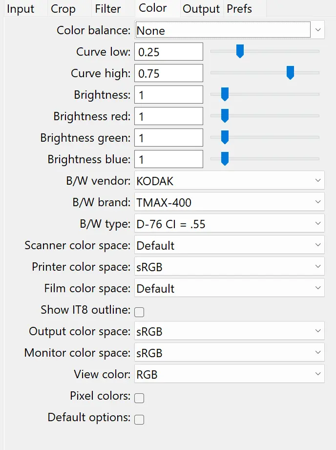 VueScan Color Tab