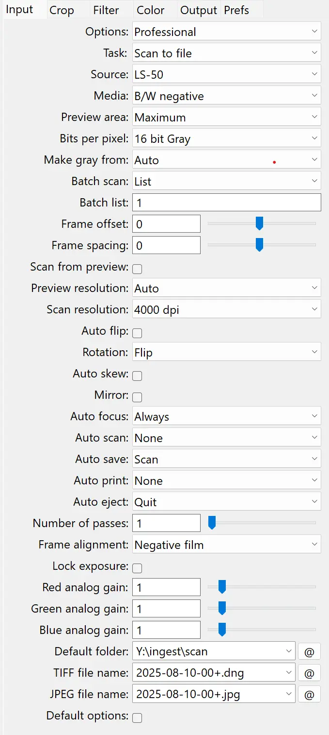 VueScan Input Tab