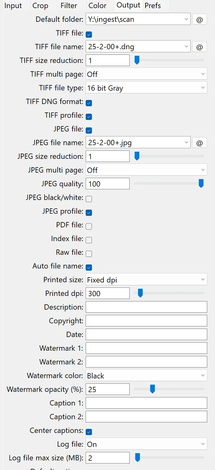 VueScan Output Tab